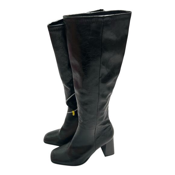 Steve Madden Sz 8.5 M Livah Women's Boots Knee High Square Toe Black Block Heel - Picture 4 of 9